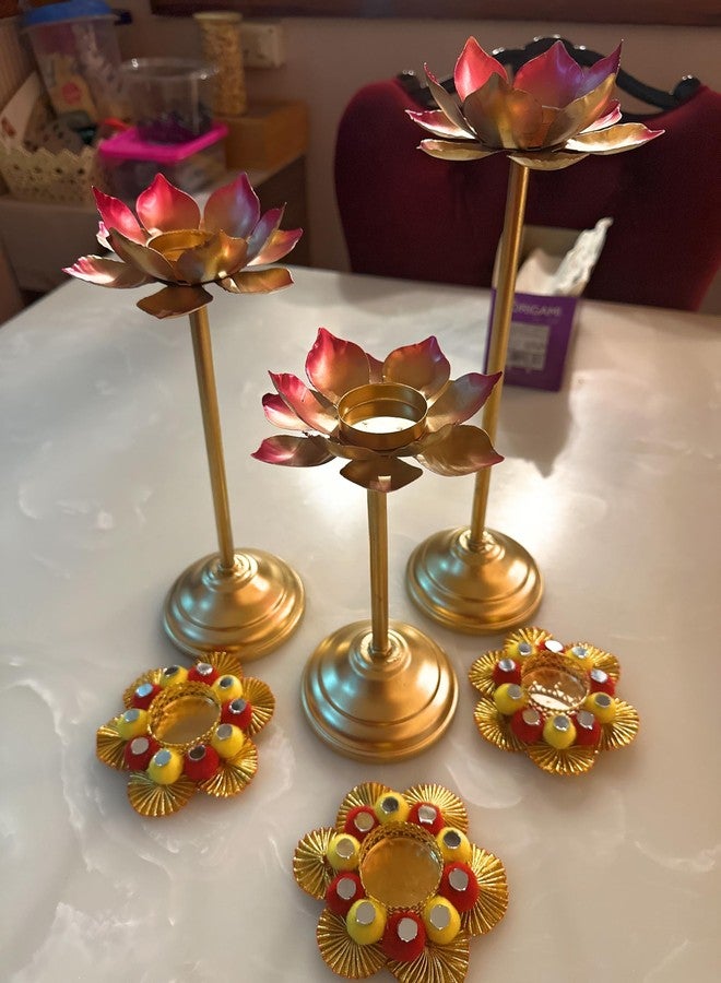 Agaas Enterprises Metal Lotus Tealight/T-Light Candle Holder Candle Stand Set of 6 Home Decor Festive Decor Diwali Diya Stand Home/Office Decoration Gift Item_Metal Colour - Image 5